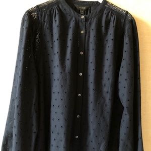 Jcrew Navy eyelet cotton blouse